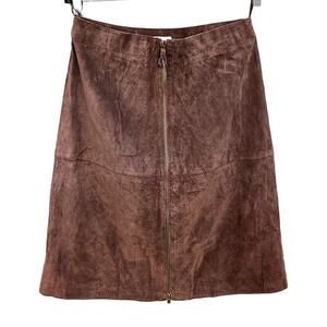 Isaac Mizrahi for Target | Y2K 2000s Brown Suede Zip Front A-Line Skirt Size 8